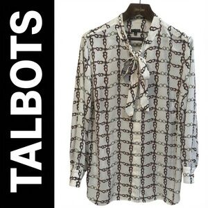 TALBOTS Women’s Brown/Gold Chainlink Print Tie Neck Button Down Size 3X NWOT